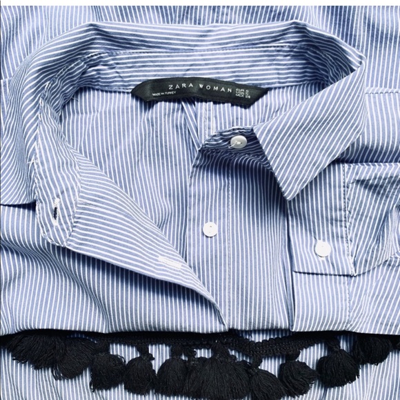 Zara Oversized Button Down Shirt with Tassel Hem - Picture 6 of 6
